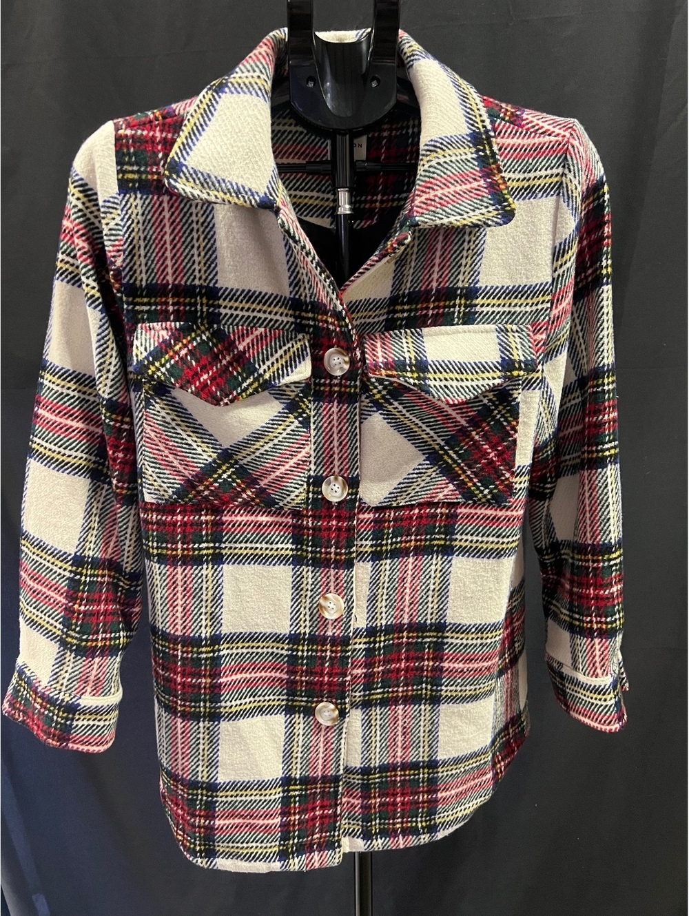 Ellison Plaid Shacket Jacket Small Tartan Button Front Utility Pockets